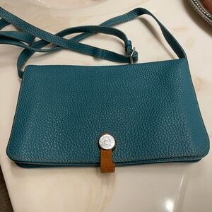 (HERMÉS) Teal Leather Crossbody Bag